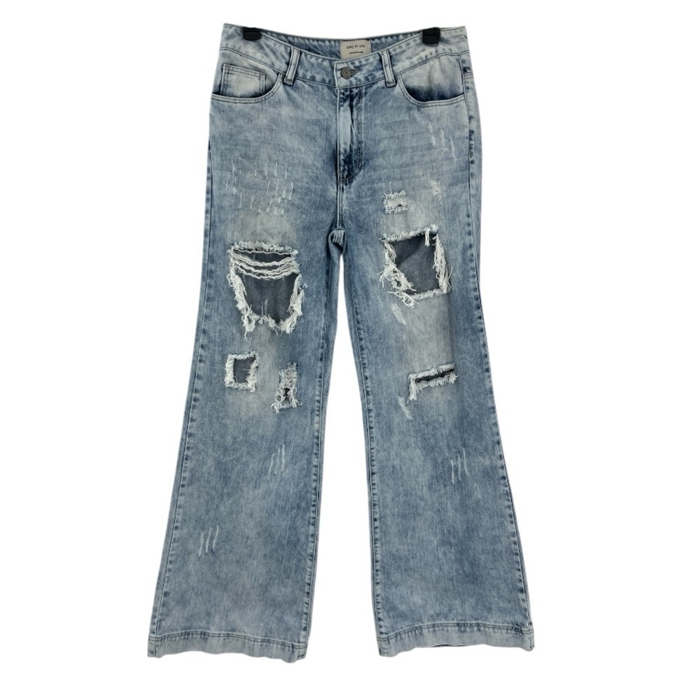 Litz by Uniq Rocker Distressed Wide Leg Jeans in an acid wash finish.